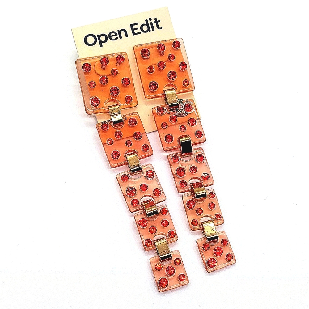 NORDSTROM Open Edit 5" Orange Swarovski Crystals Drop Dangle Statement Earrings